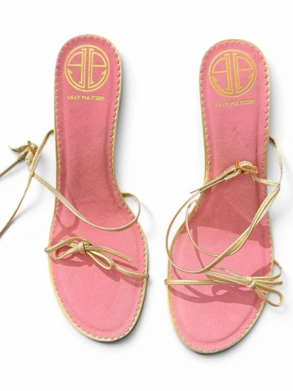 LILLY PULITZER Gold Strappy Kitten Heel Palm Beach Sandals 8.5